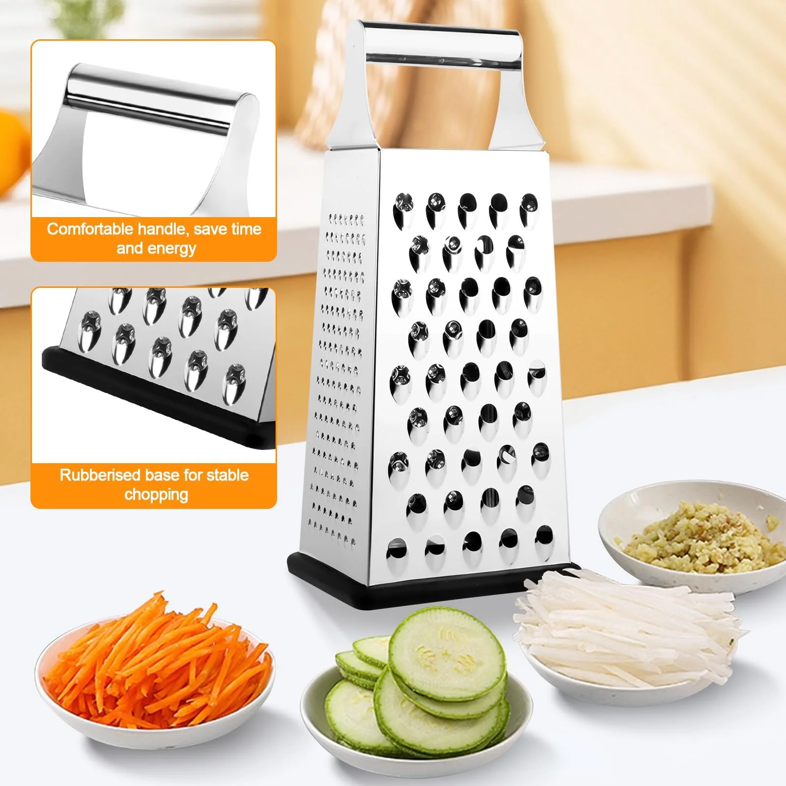 Терка квадратна з нержавіючої сталі, 4-стороння, фото №7 Терка квадратна з нержавіючої сталі, 4-стороння, фото №7