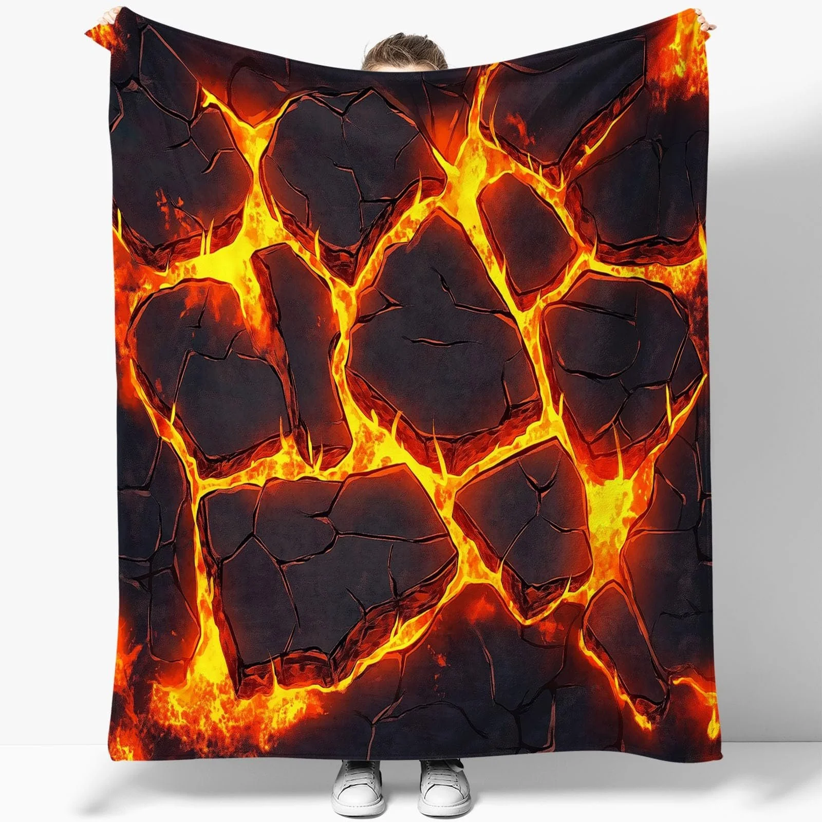 Покривало Абстракція Полум'яні лінії Високоякісний фланель, помаранчево-сірий, 200 x 200 см, фото №5