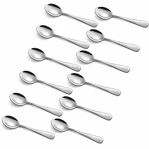 Ложки для эспрессо Q&A, 12 штук, мини-ложка из нержавеющей стали 10,6 см, яркая, маленькая - Фото 1