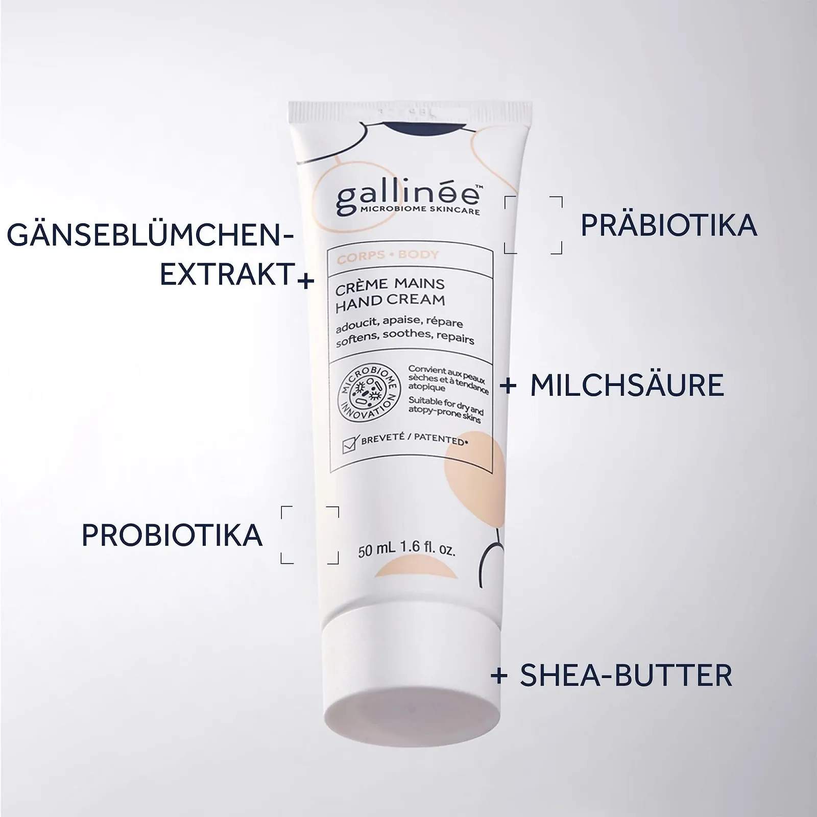 Крем для рук Gallinée Natural Triple Biotic с маслом ши, 50 мл, фото №3