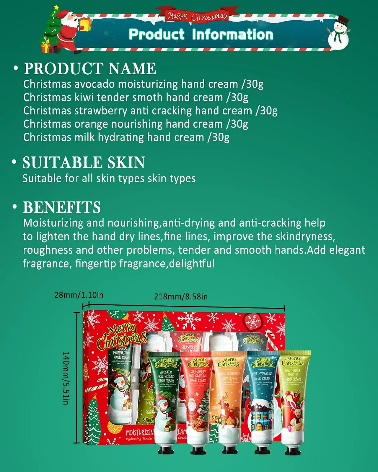 Крем для рук Рождественский набор из 5 мини-кремов для рук, увлажняющий крем для сухих потрескавшихся рук для зимы, маленький рождественский подарок для мужчин/женщин/мамы/девушки Рождественский набор B, фото №8