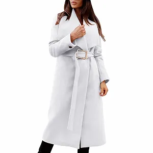 Женское зимнее пальто Chnnamzu, короткое, шерстяное, двубортное, с V-образным вырезом, средней длины, с поясом - Фото 1