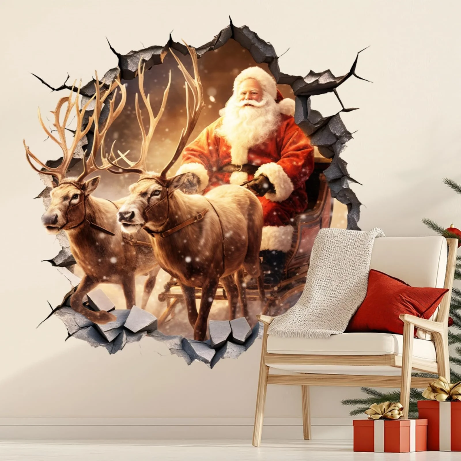 Наклейки на стіну Christmas 3D 2 шт. Дід Мороз та олені, фото №5