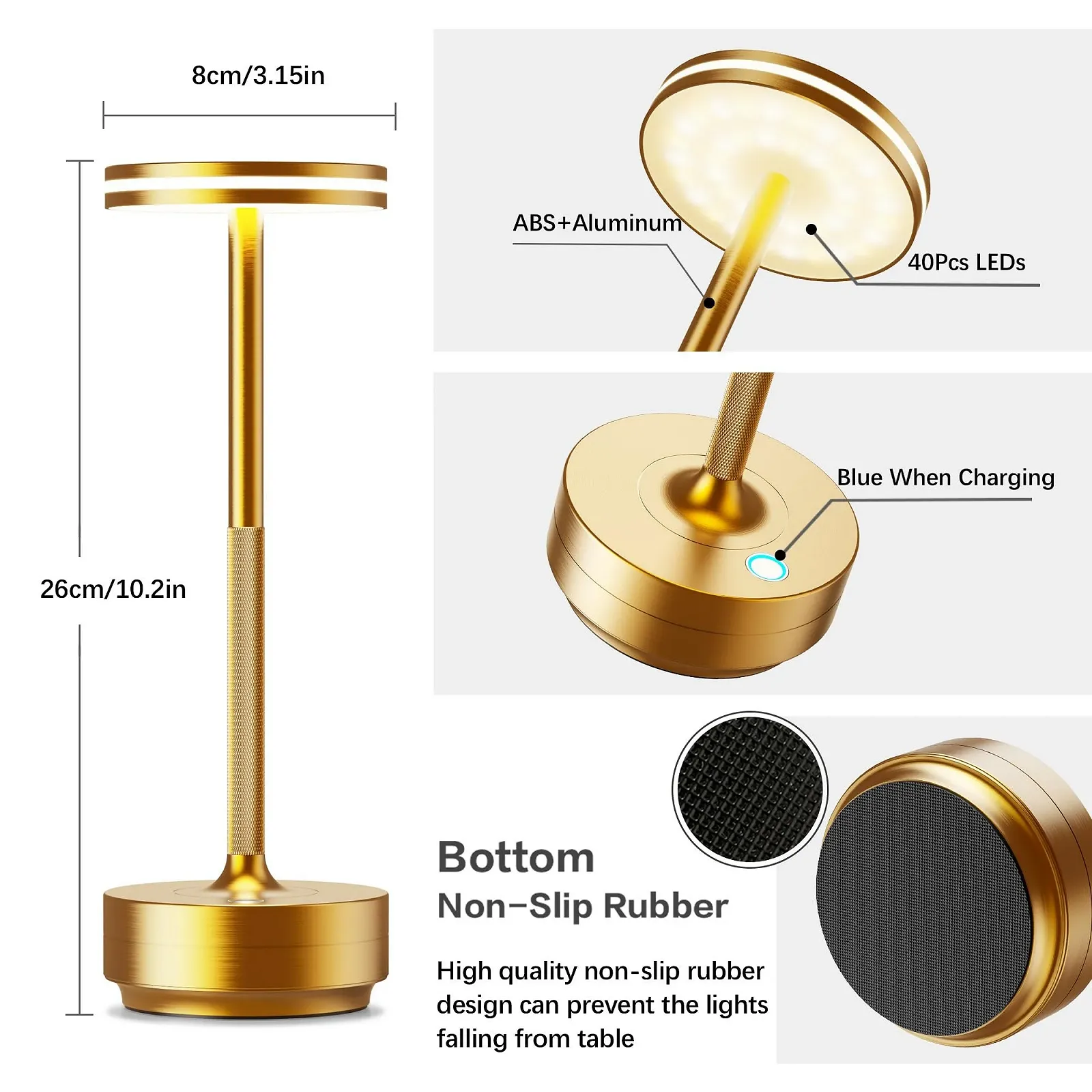 Настільна лампа LED 5000 mAh Бездротова Акумуляторна з регулюванням яскравості Алюмінієва Водонепроникна USB Набір з 2 шт., фото №6