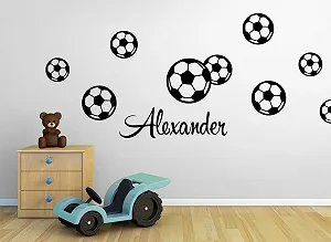 Наклейка на стіну Grandora W5032 9 футбольних м'ячів Чорна synthetic.ua - Фото 1