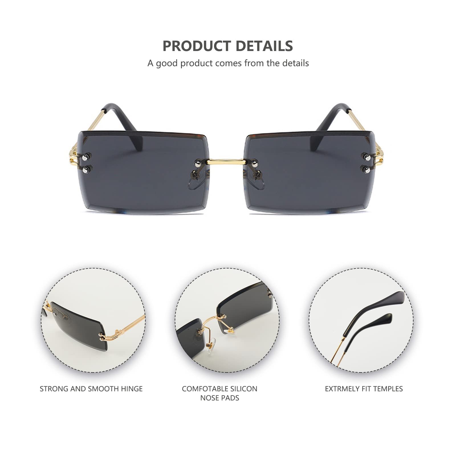 Сонцезахисні окуляри YUELUQU Ретро Без оправи для жінок і чоловіків Модні, фото №5 Сонцезахисні окуляри YUELUQU Ретро Без оправи для жінок і чоловіків Модні, фото №5