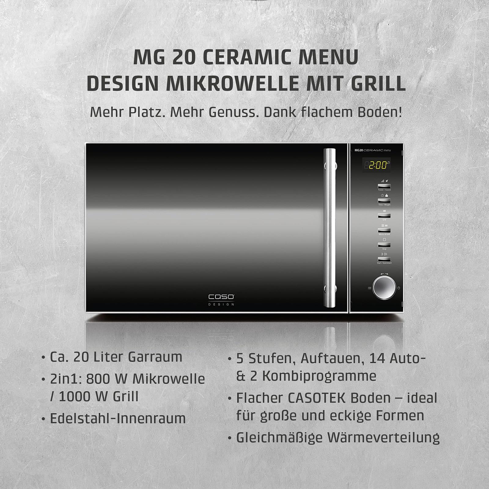 Мікрохвильова піч Caso MG Ceramic Menu 2in1 20 л 800 Вт / 1000 Вт, фото №2 Мікрохвильова піч Caso MG Ceramic Menu 2in1 20 л 800 Вт / 1000 Вт, фото №2