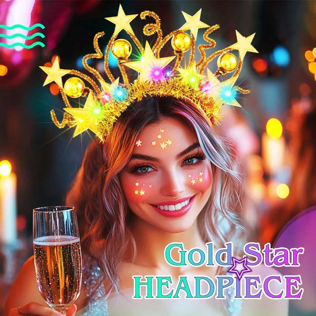 Обруч Зірки, що світяться, LED Кульки Золотий, Один розмір, фото №4