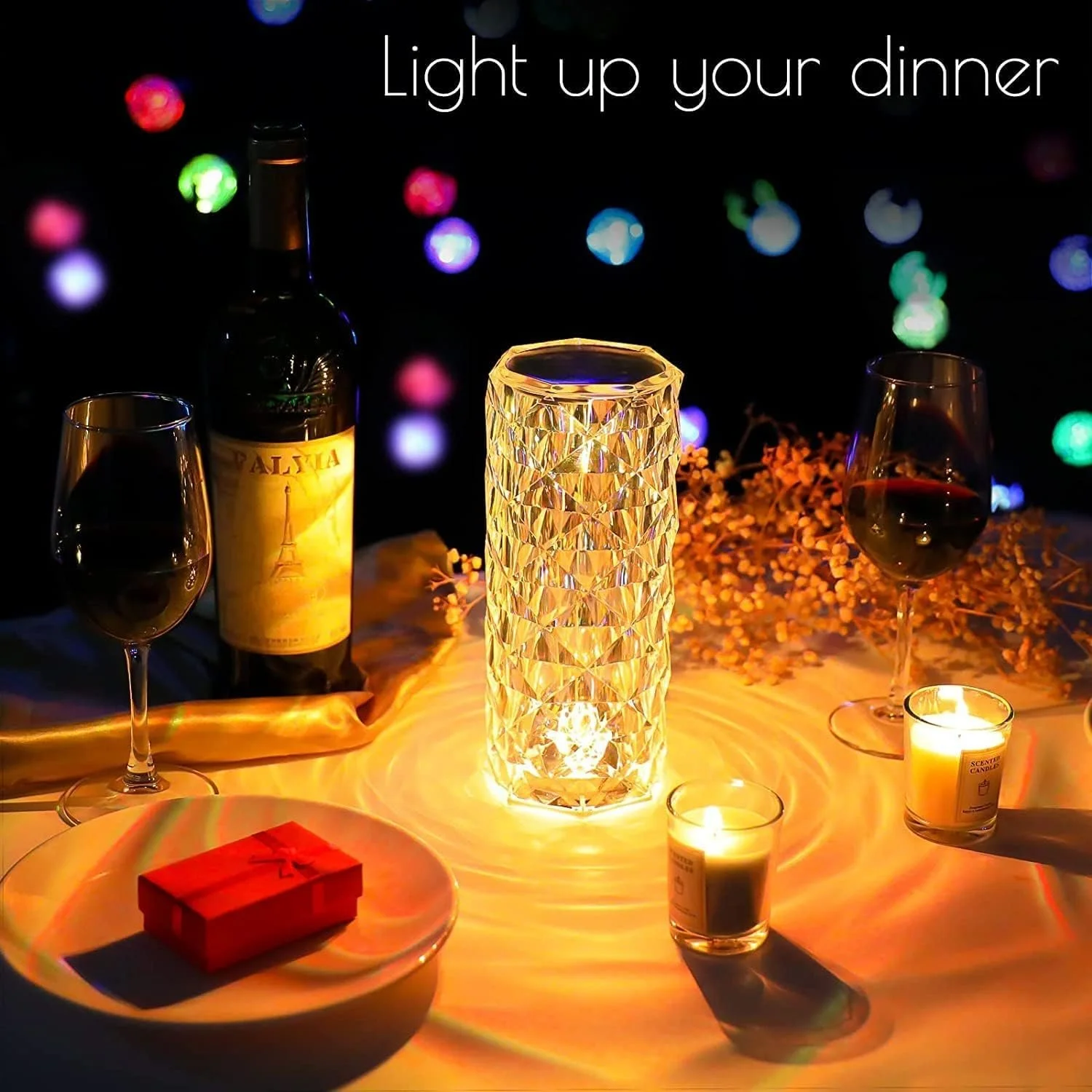 Настільна лампа LED Кришталева Алмазна Акрилова 16 кольорів 4 режими Дистанційне керування RGB USB Акумуляторна, фото №3