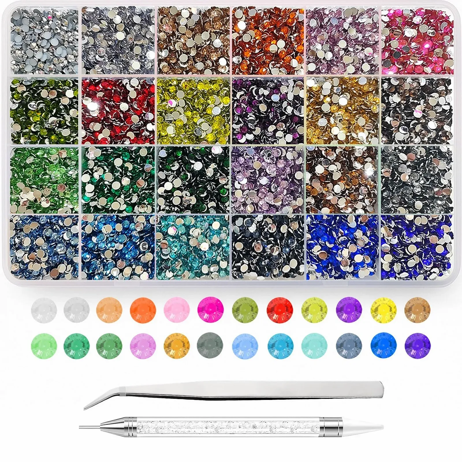 Стразы для ногтей 3 мм, 24 цвета, 24000 шт в упаковке, фото №1
