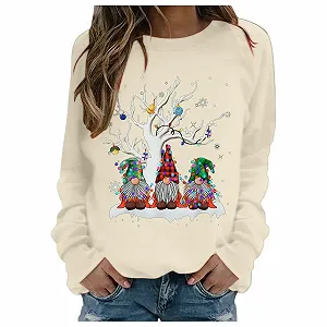 Рождественский джемпер GFPGNDFHG Женская рождественская блузка с круглым вырезом Свободный джемпер с Сантой - Фото 1