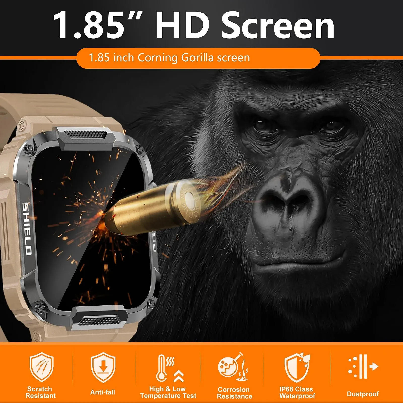 Смарт-часы Military Carneedi Мужские Спортивные Желтый, фото №7 Смарт-часы Military Carneedi Мужские Спортивные Желтый, фото №7