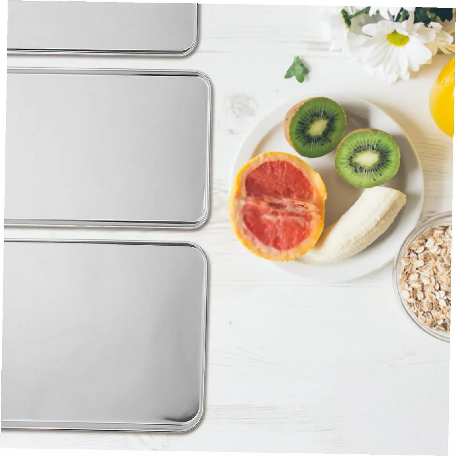 Набір форм для запікання та сервірувальних тарілок із 3 шт прямокутні з нержавіючої сталі для лазаньї та випікання, фото №5