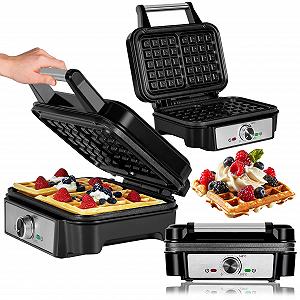 Вафельница ZEEGMA GOFREE CHEF, 1200 Вт, для бельгийских вафель, двойное антипригарное покрытие, регулятор температуры, индикатор готовности, толстые вафли, глубокие пластины - Фото 1