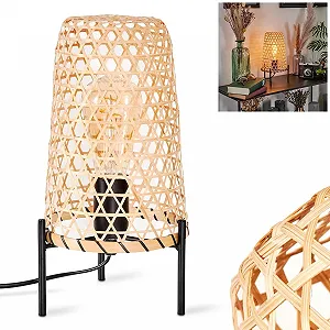 Настільна лампа Bauro Modern Boho Metal/Rattan 1 x E27 Чорний/Натуральний - Фото 1