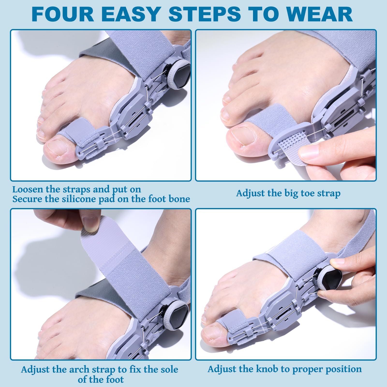 Шина для коррекции Hallux Valgus Регулируемая шина с поворотным регулятором, силиконовый разделитель, фото №7