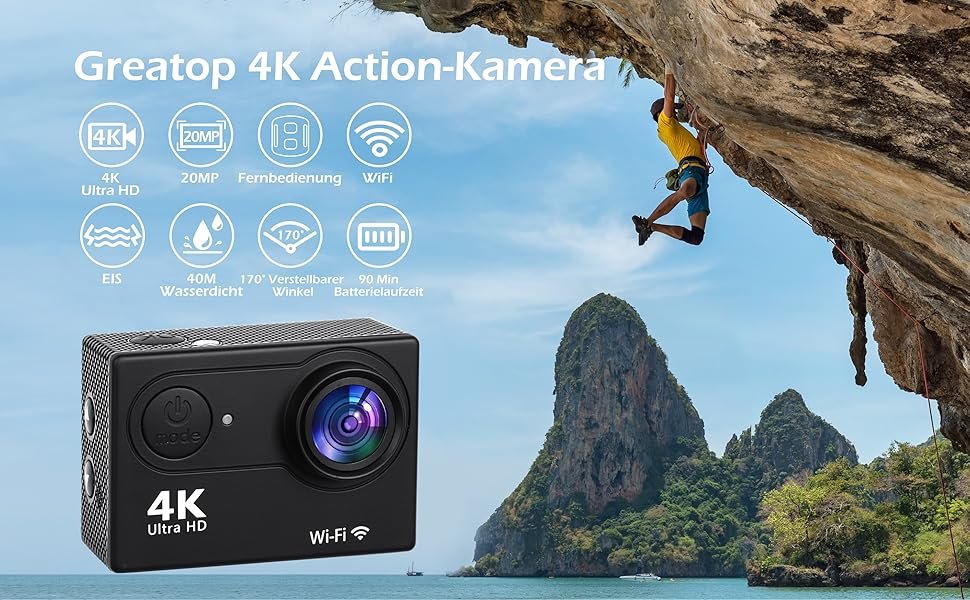 Екшн-камера Greatop 4K / 40Мп / 4K / 120fps / Wi-Fi / Водонепроникна / Чорна, фото №3