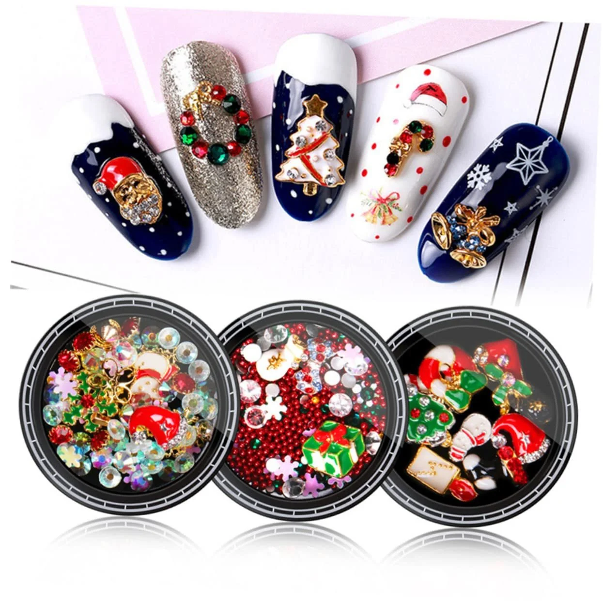 Украшения для ногтей FRCOLOR Рождественские 2 шт. Аксессуары для маникюра со сплавными заклепками Санта Клаус и снежинки Креативные украшения для ногтей для праздничных случаев, фото №8