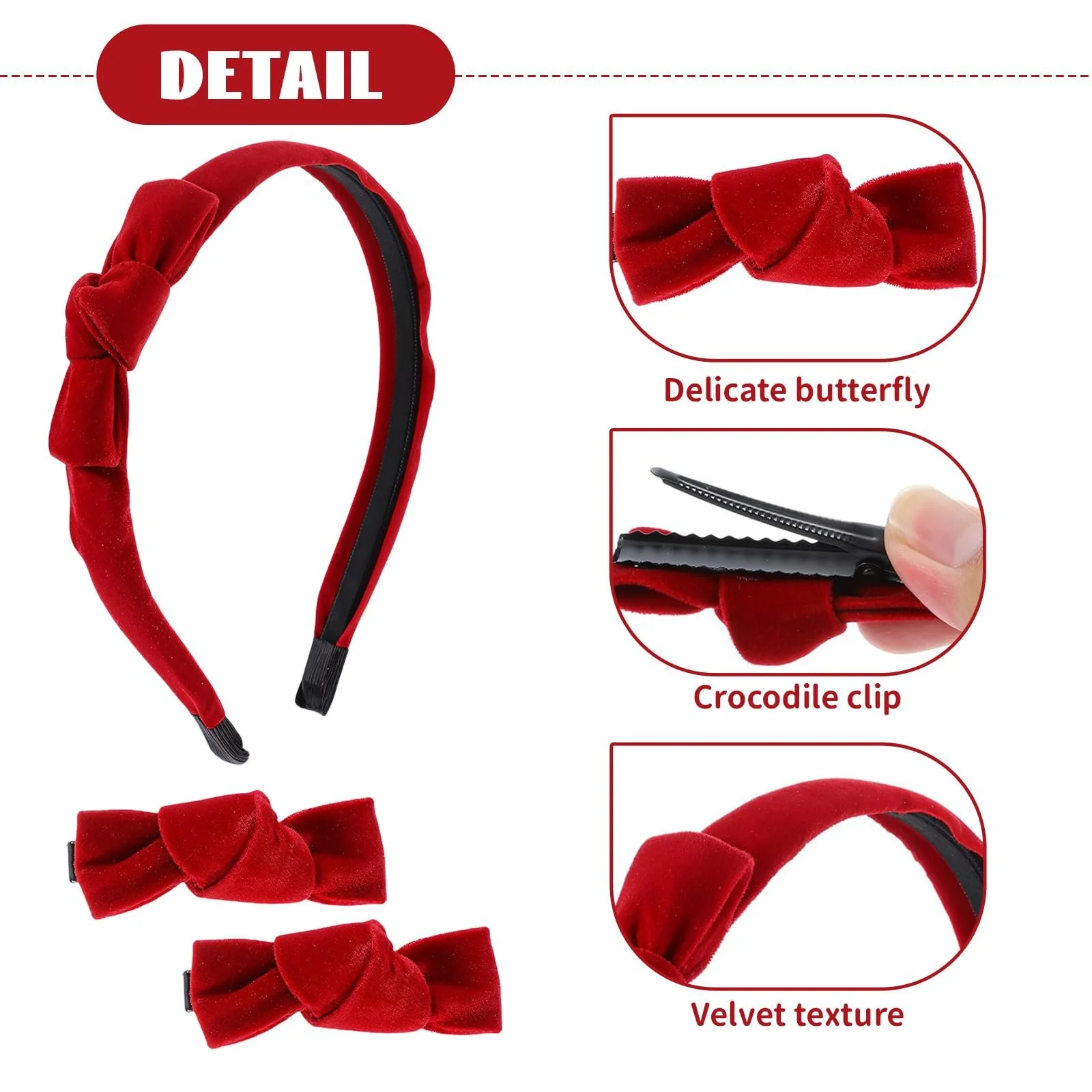 Набір: обруч і бантики з червоного вельвету, фото №3