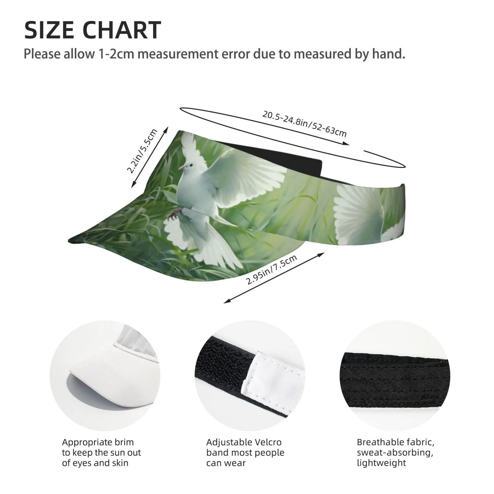 Бейсболка унисекс с принтом травы и голубей для тенниса и активного отдыха, фото №4