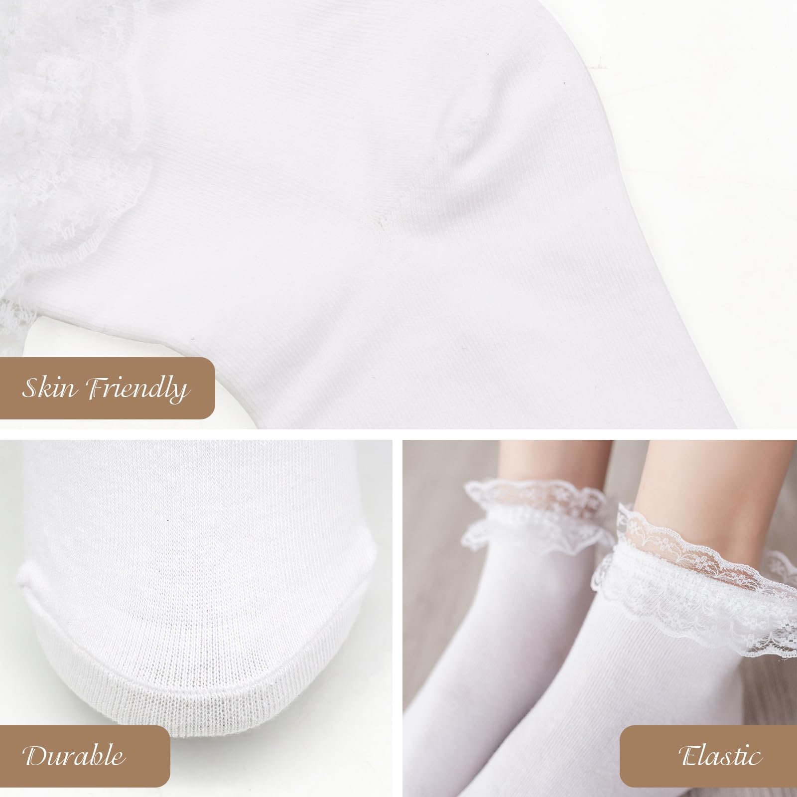 Женские носки VEGCOO 6 пар Черные Белые Хлопковые с рюшами Размер 6-6, фото №3