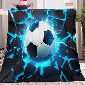 М'яка Покривало Однотонний 3D Футбольний м'яч Високоякісний фланель, Синій Чорний, 180 x 220 см - Фото 1