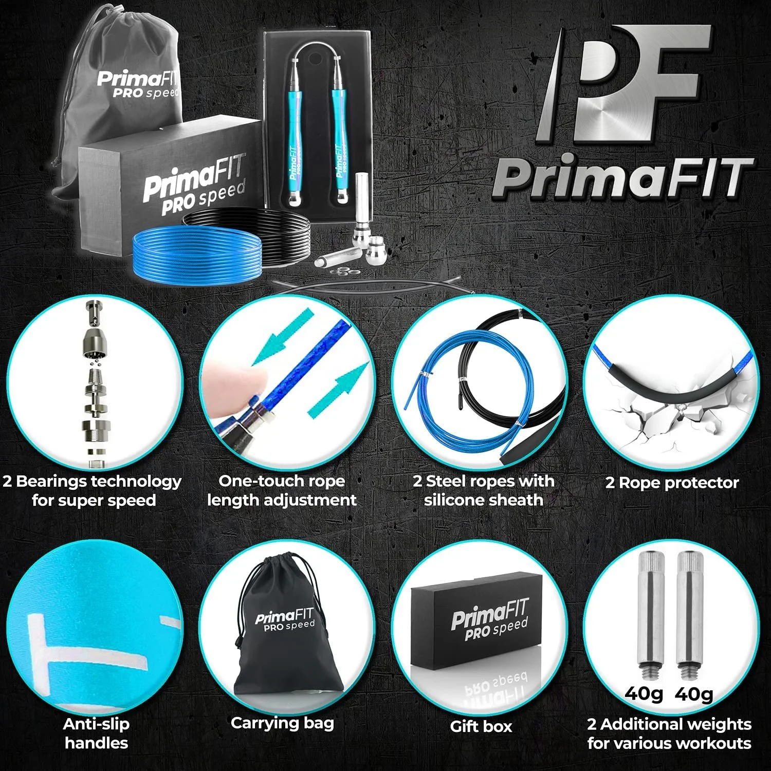 Скакалка PrimaFIT Fitness Pro Speed 3 м Регульована з обтяжувачами та підшипниками Aluminium Black, фото №2 Скакалка PrimaFIT Fitness Pro Speed 3 м Регульована з обтяжувачами та підшипниками Aluminium Black, фото №2