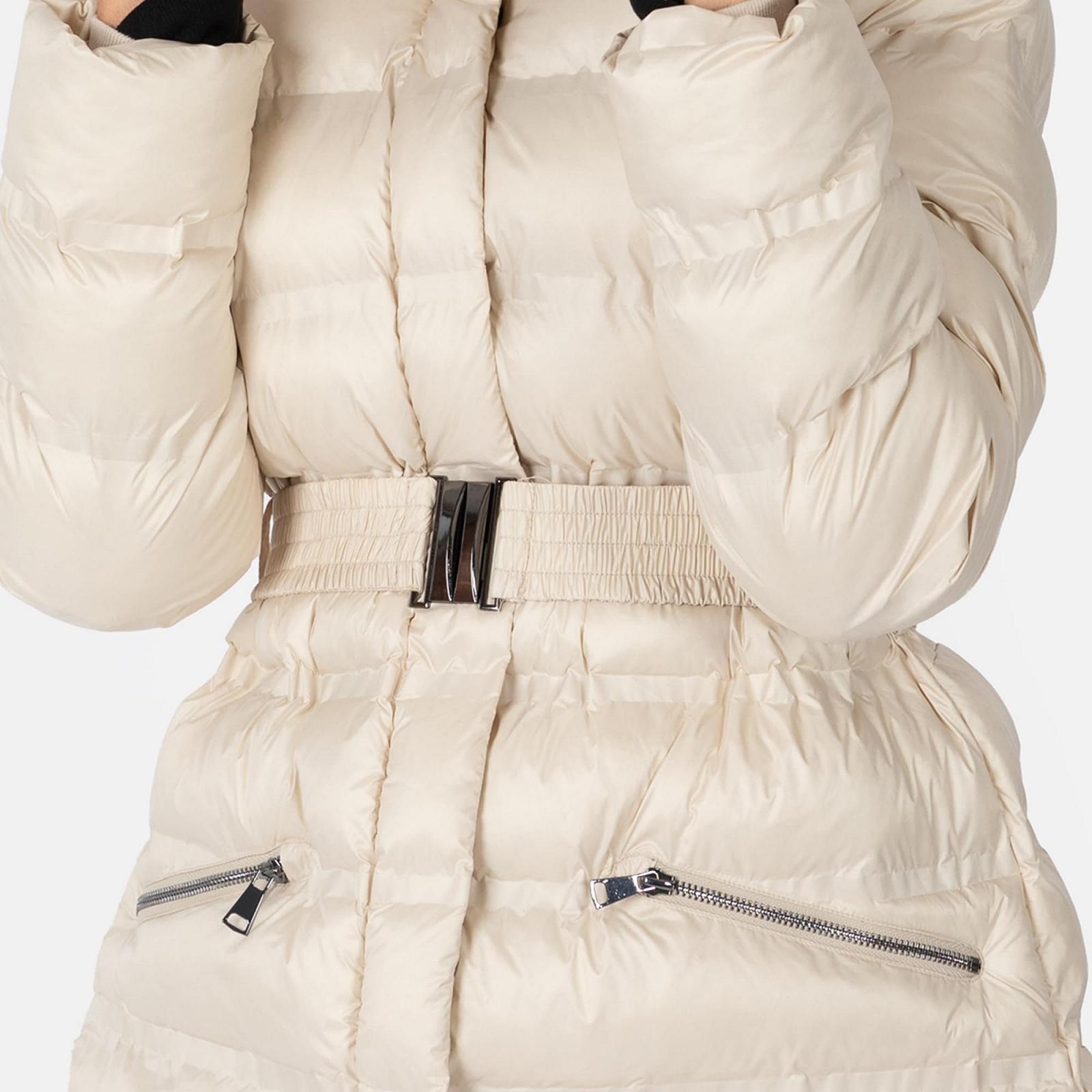 Жіноча зимова куртка Lovedrobe стьобана дута з поясом, кишенями та штучним хутряним оздобленням, фото №5