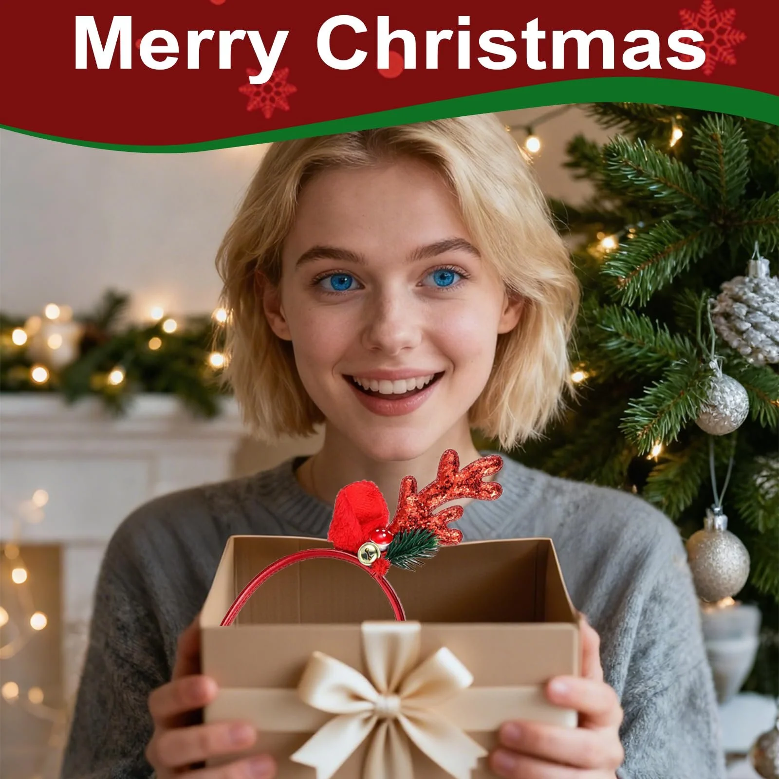 Набір з 2 Різдвяних обручів для волосся з оленячими ріжками, фото №4