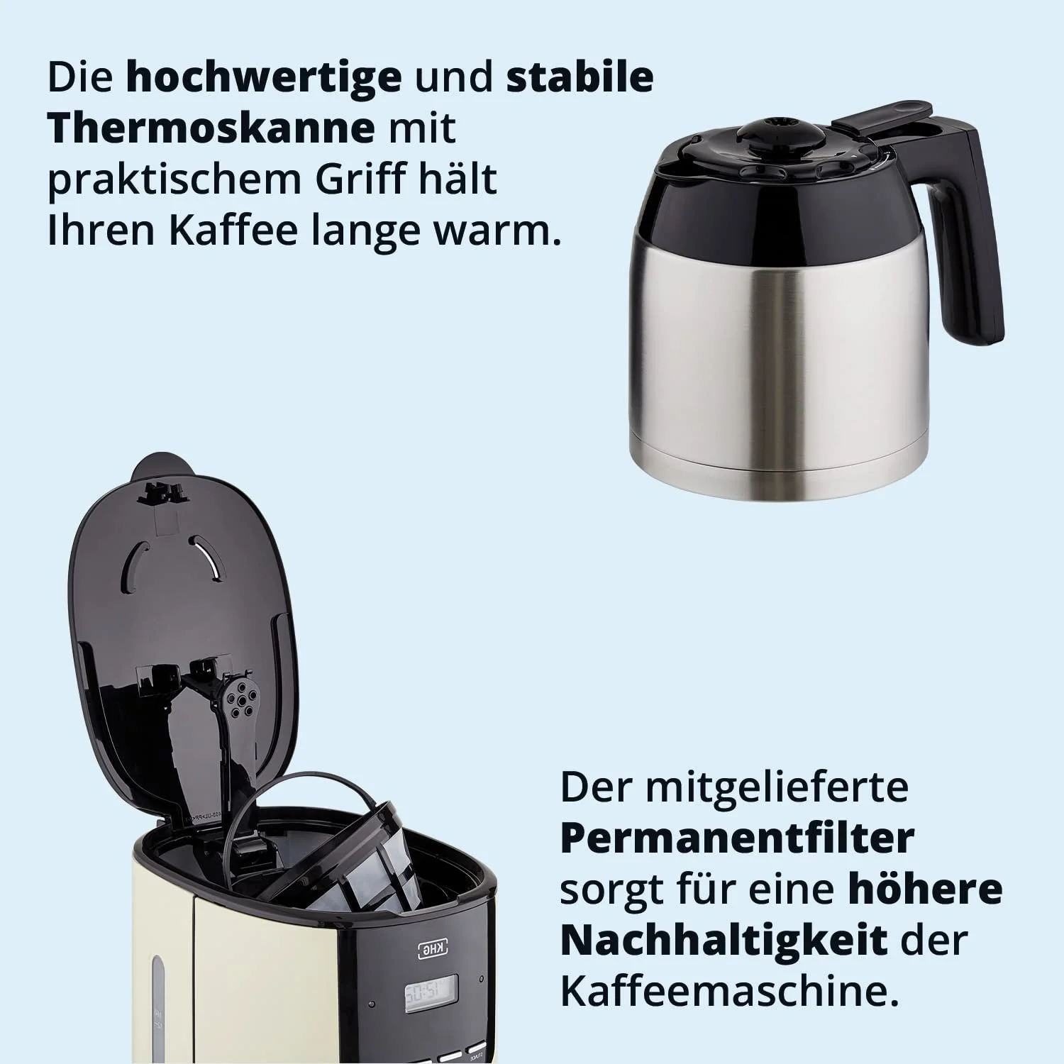 Кофеварка фильтровальная KHG TKA-182 (CE) 1,5 л 12 чашек LCD дисплей Кремовый/Черный/Серебристый, фото №7