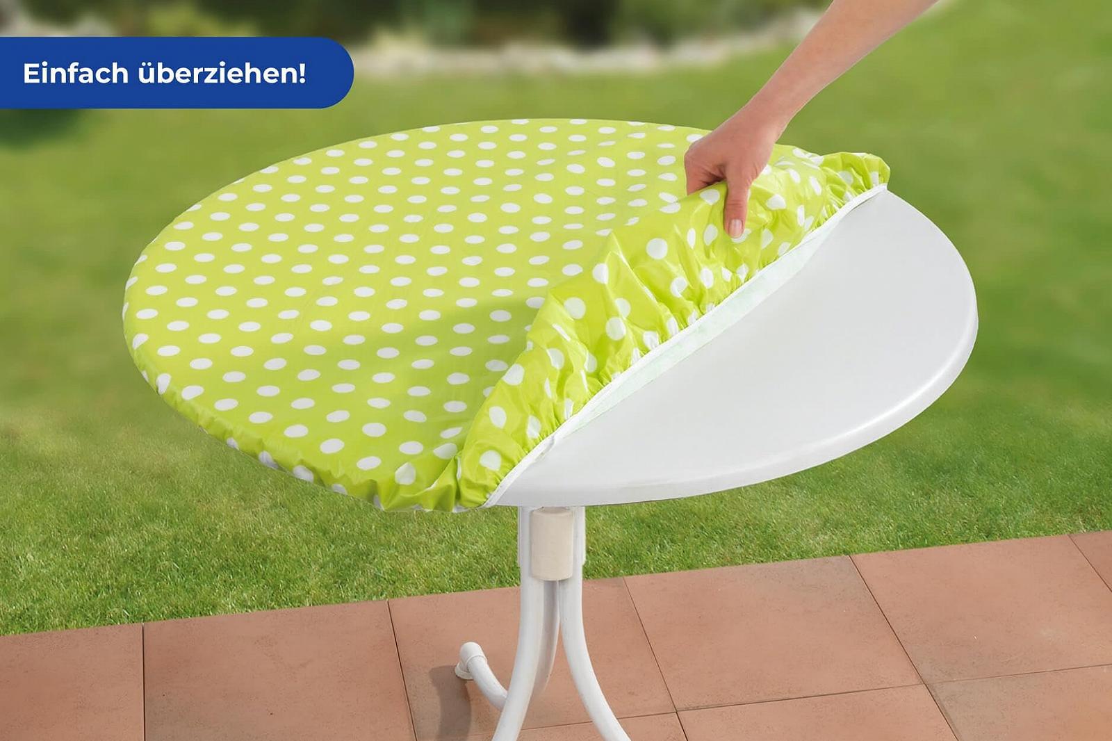 Скатертина Maximex Stretch кругла діаметр 70-86 см у горошок з гумкою пластик Green, фото №6
