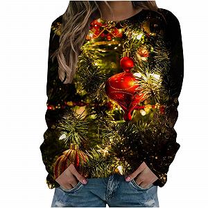 Жіночий Пуловер з круглим вирізом та різдвяним принтом - Фото 1