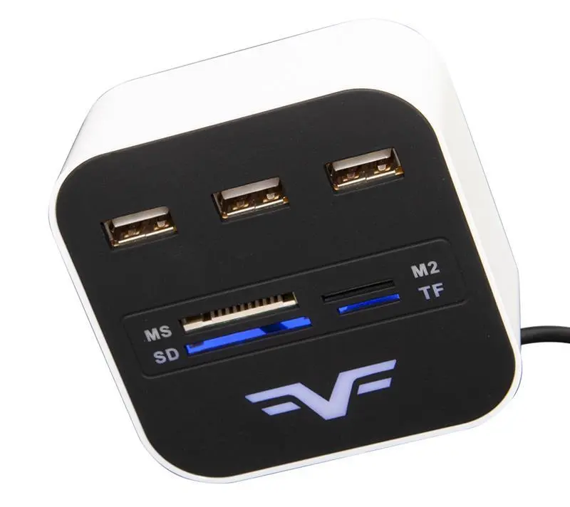 Концентратор USB 2.0 Frime 3хUSB2.0, SD MS TF Black/White (FHC-AllinOne3p2W), фото №1
