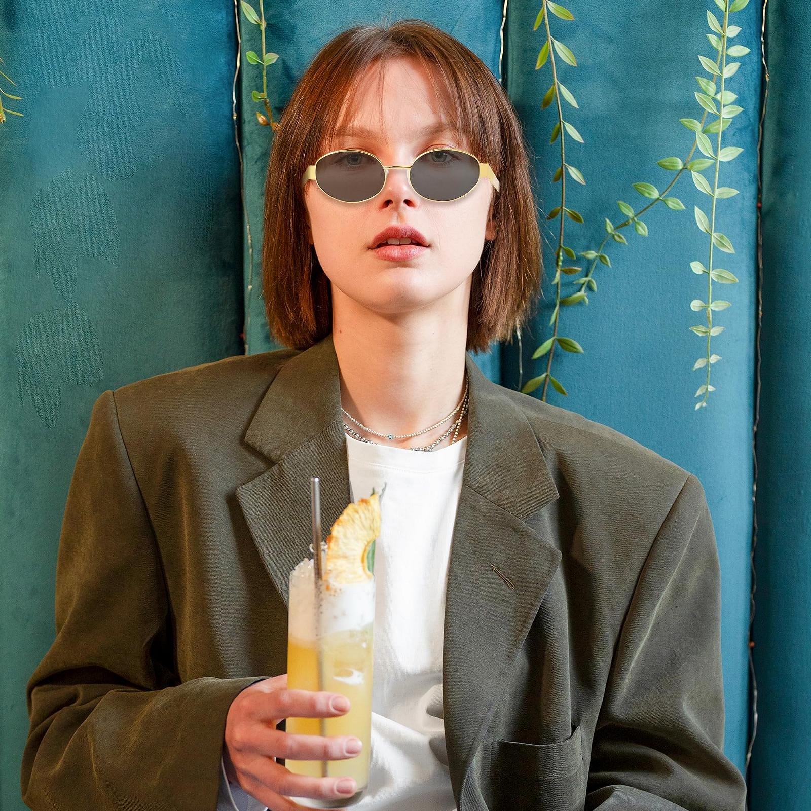 Солнцезащитные Очки GoaePode Ретро Овальные Металлические Золотая Оправа, фото №4