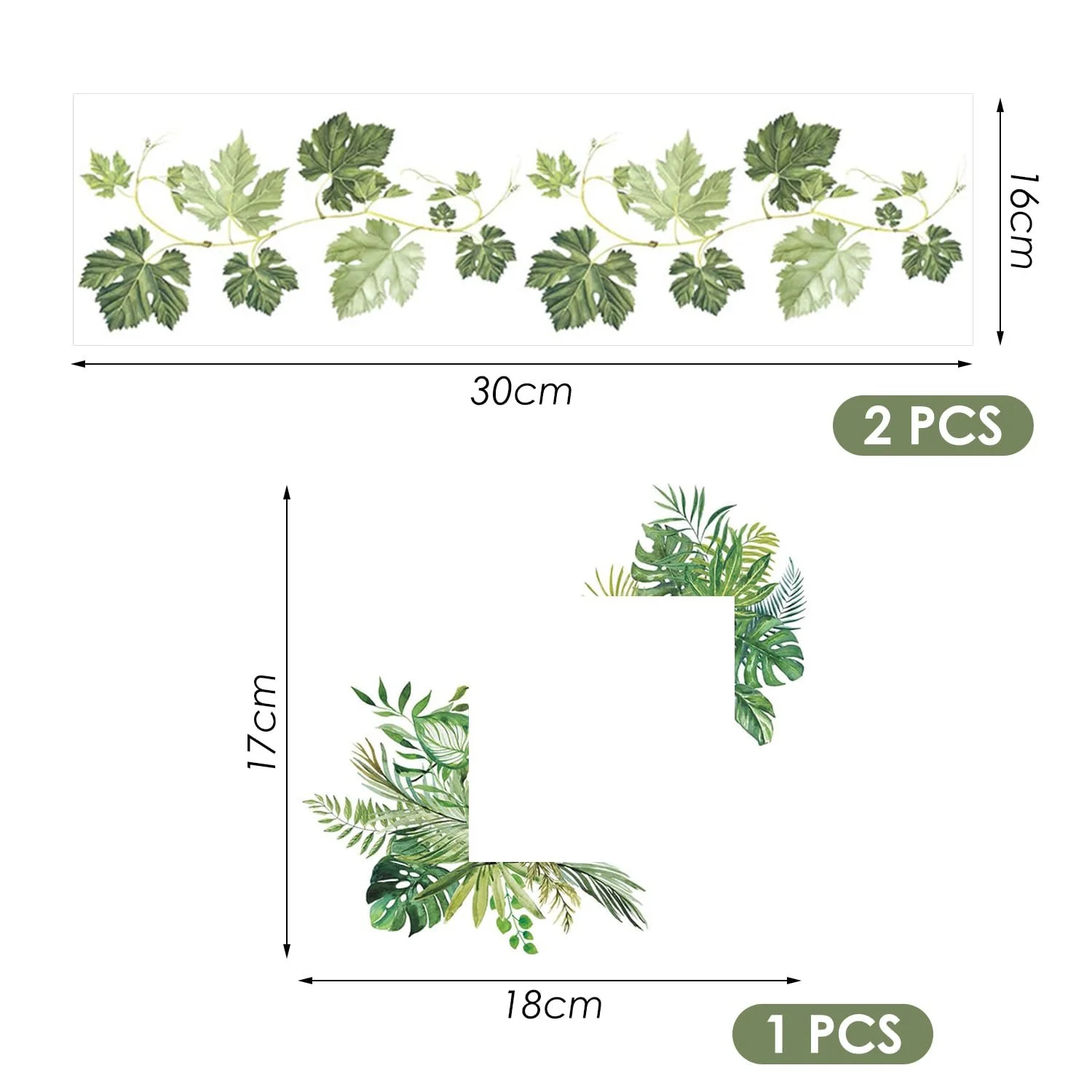 Наклейки на стіну Зелене листя та рослина 3 шт. PVC Зелений, фото №2