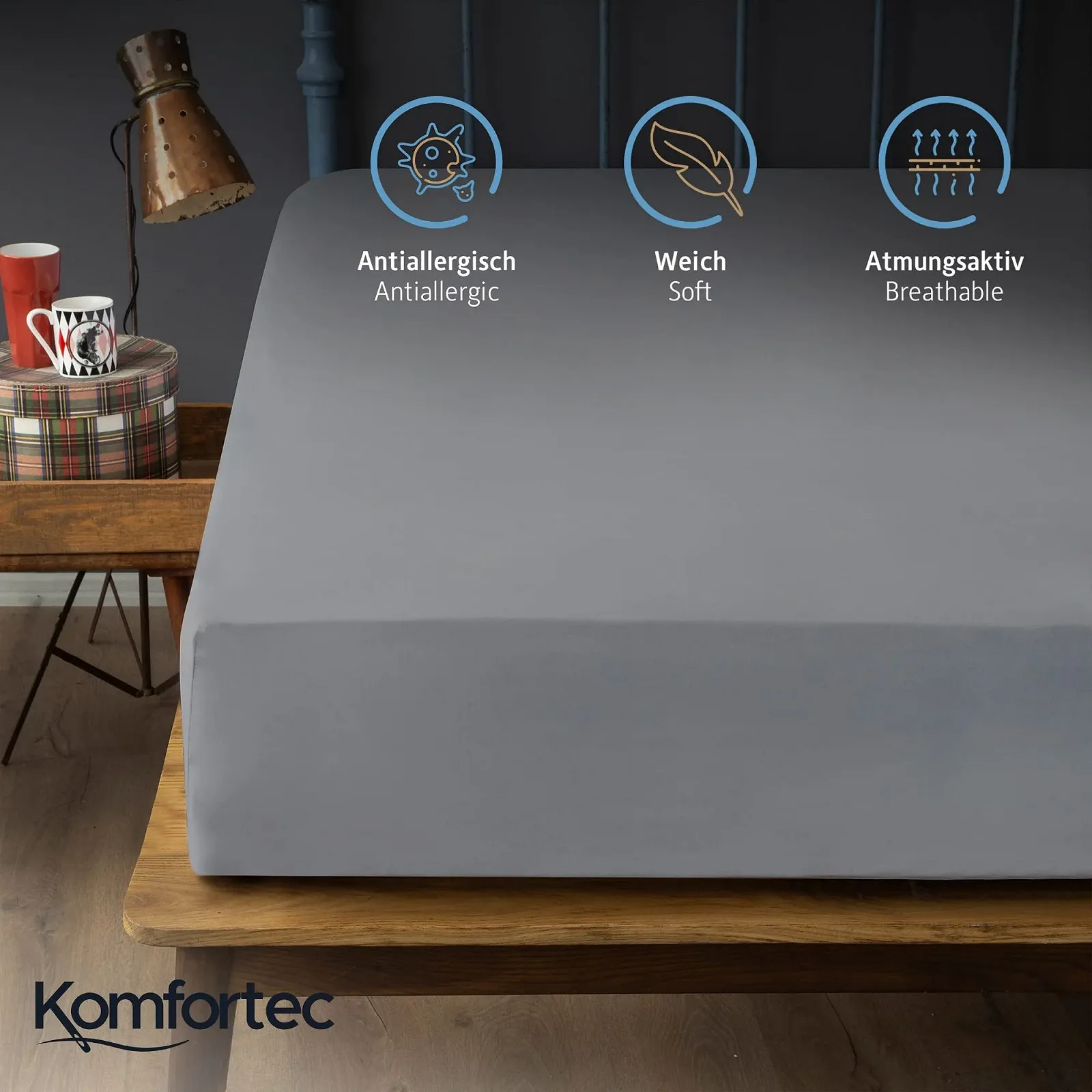 Простынь на резинке Komfortec Microfibre 90 x 200 см, серая, фото №3