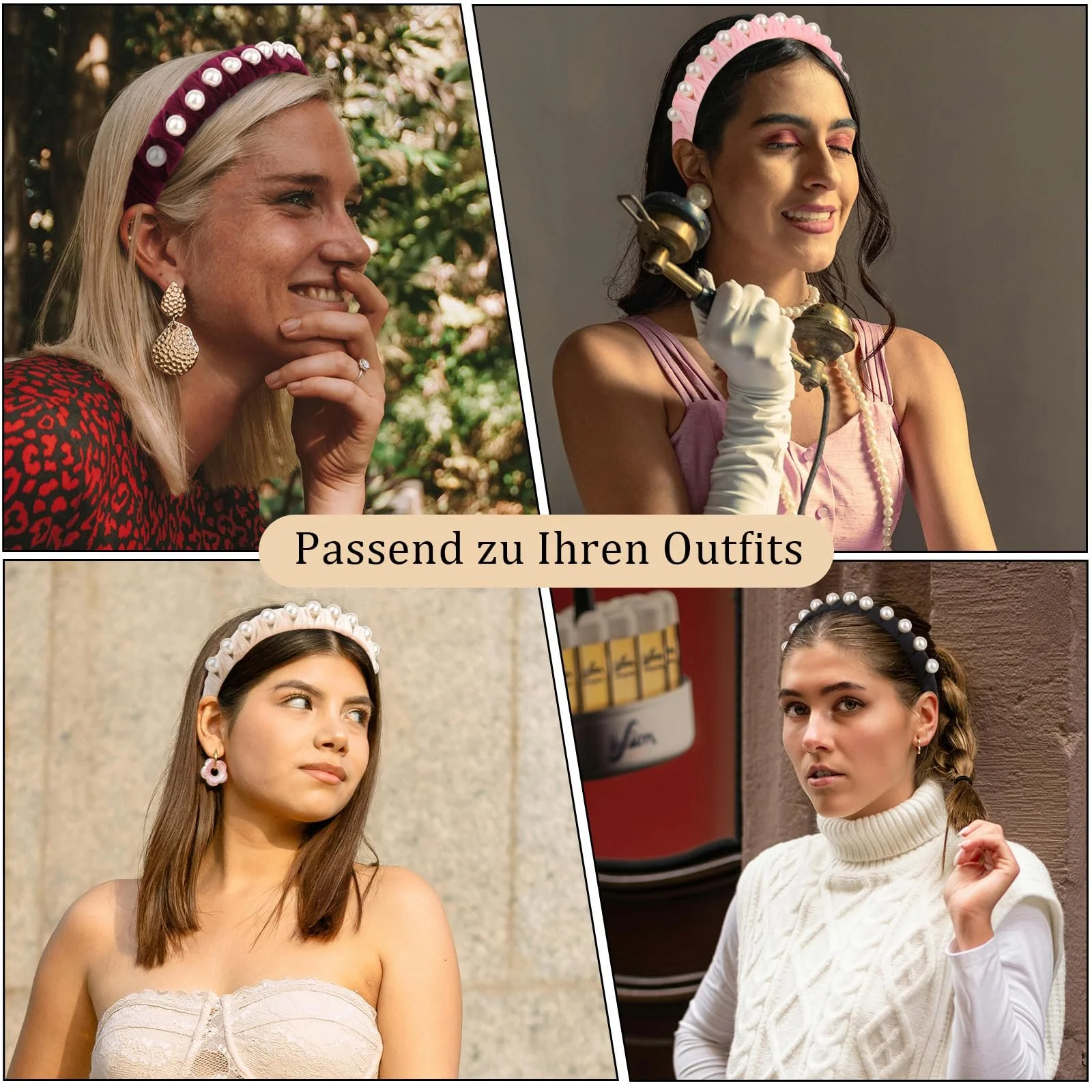 Обруч з перлинами для жінок, набір з 4 штук, червоний / рожевий / чорний / бежевий, фото №5