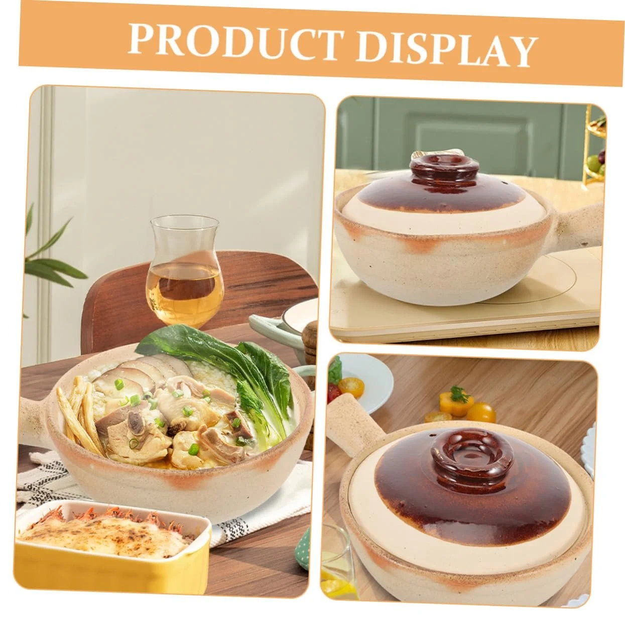 Кастрюля-сотейник VALICLUD Керамическая с крышкой для плиты универсальная, фото №7