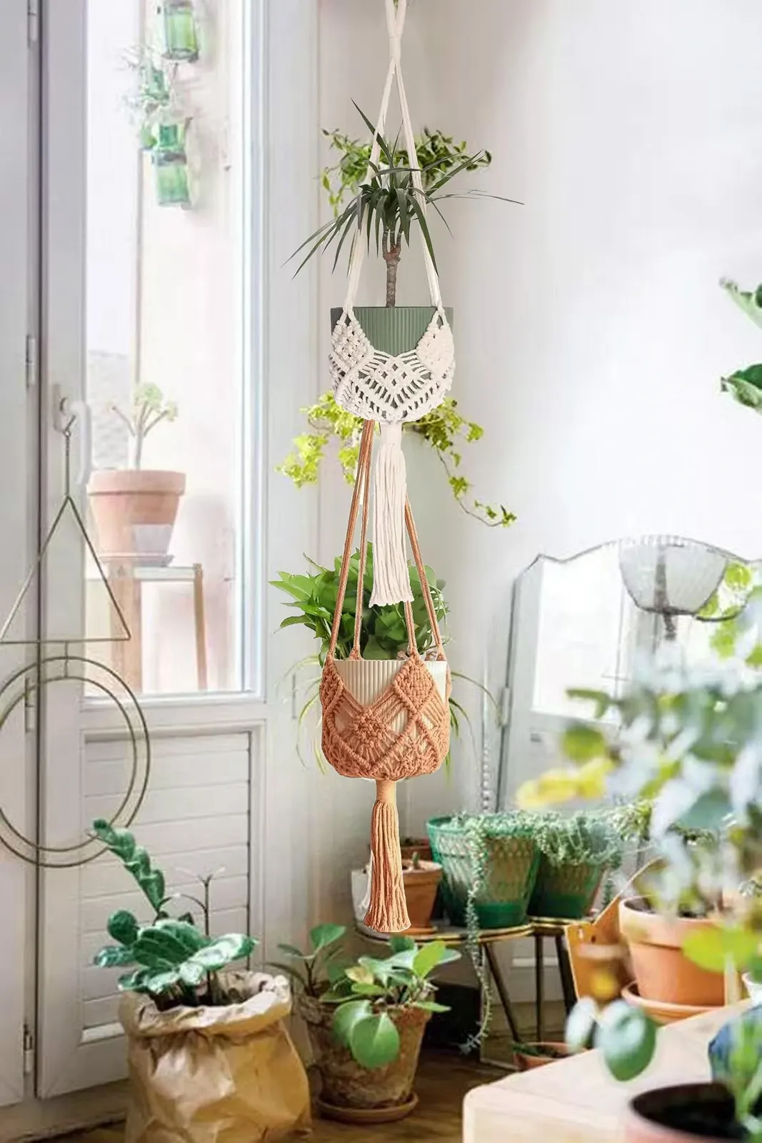 Підвіс для квітів макраме 89 см 2 шт бежевий/кавовий, фото №6 Підвіс для квітів макраме 89 см 2 шт бежевий/кавовий, фото №6