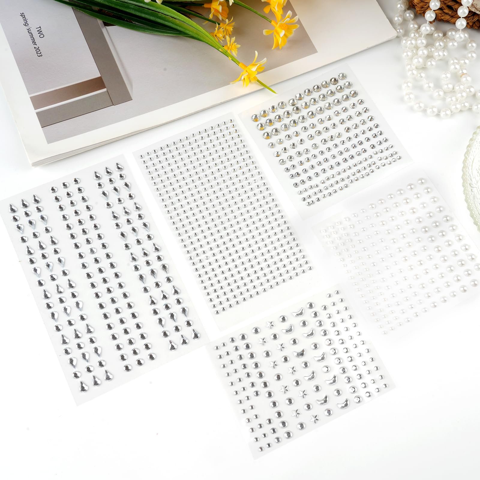 Стрази набір 1048 срібних стразів, самоклейні, фото №7