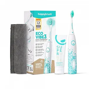 Електрична звукова зубна щітка happybrush Eco VIBE 3 40000 вібрацій/хв Білий/М'ятний - Фото 1