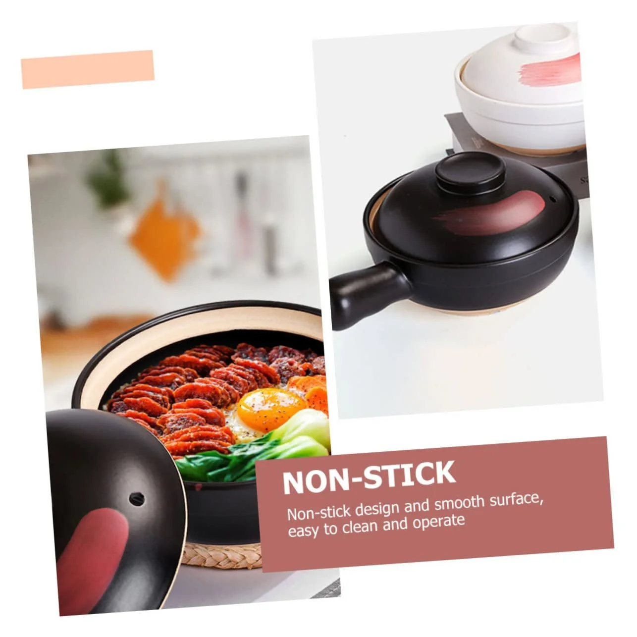 Кастрюля для тушения для газовой плиты с переносной ручкой антипригарная Черный Красный Маленькая, фото №6