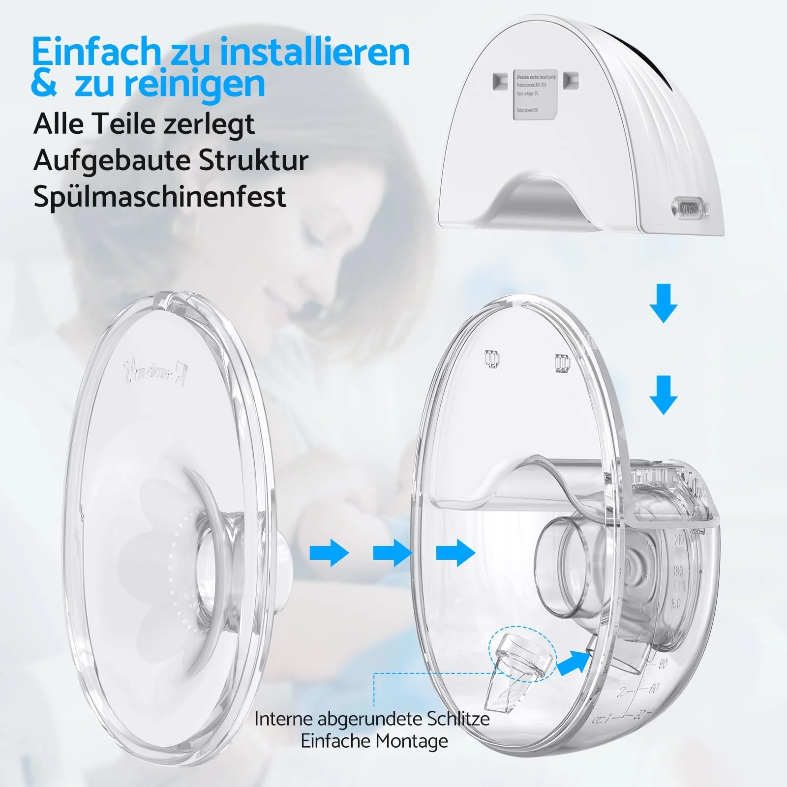 Молокоотсос eSynic Hands-Free, портативный, аккумуляторный, 210 мл, 4 режима, 12 уровней, LED дисплей, фланцы 24/21/19 мм, Ultra Quiet, для мам дома и в путешествии Белый, фото №5 Молокоотсос eSynic Hands-Free, портативный, аккумуляторный, 210 мл, 4 режима, 12 уровней, LED дисплей, фланцы 24/21/19 мм, Ultra Quiet, для мам дома и в путешествии Белый, фото №5