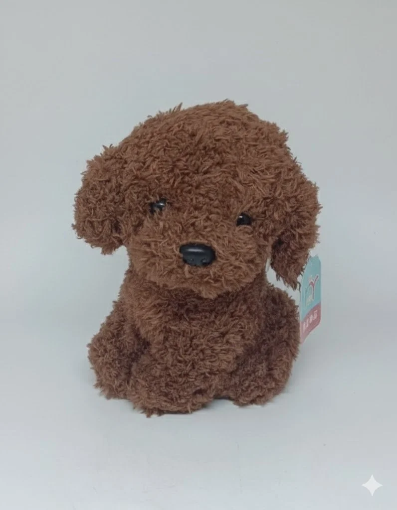 М'яка іграшка собака Мальтипу Maltipoo кучеряве щеня з нашийником коричневий 23 см, фото №2