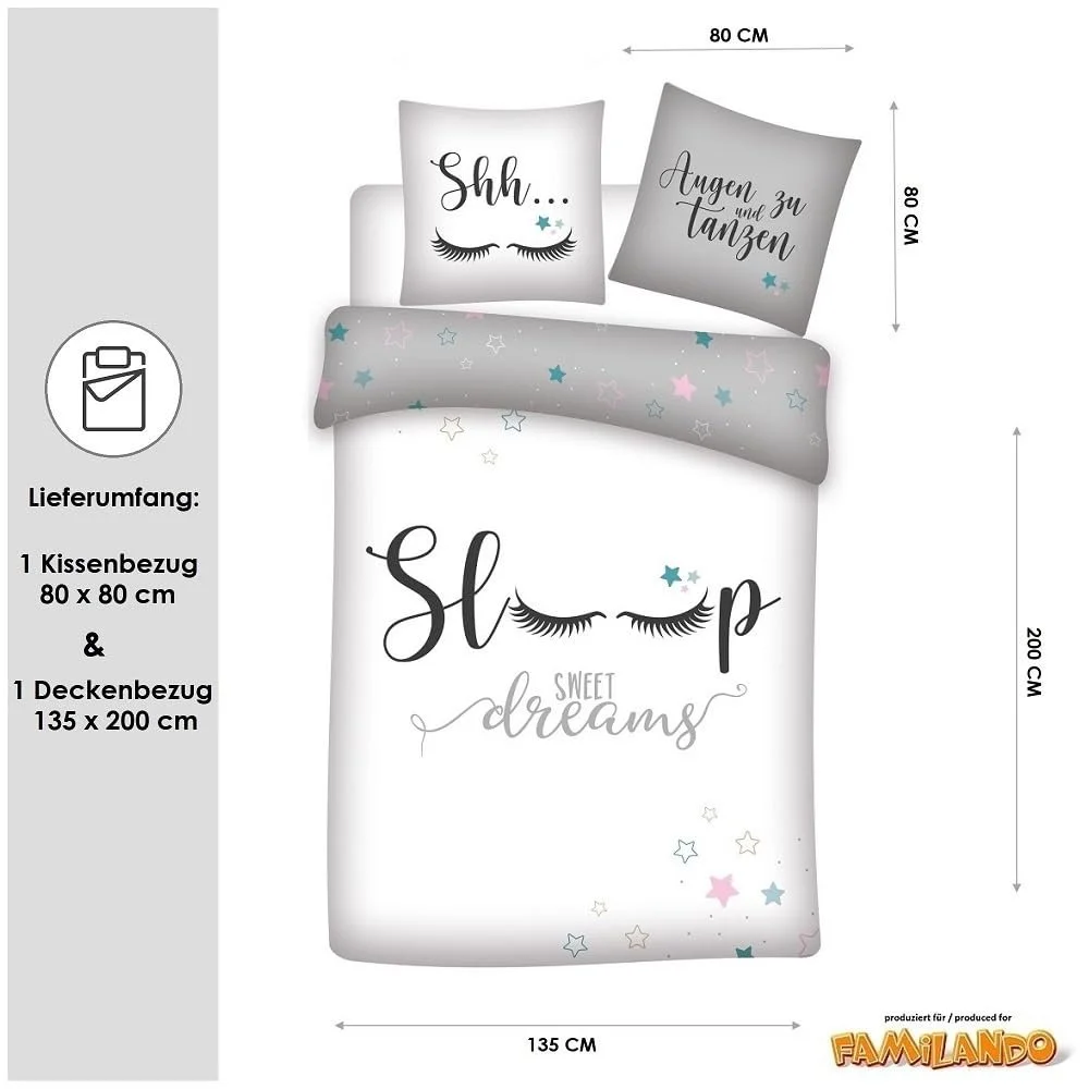 Постільна білизна дитяча Familando Sleepy Eyes 2 предмети Бавовна Сіра 135 х 200 см 80 х 80 см, фото №4