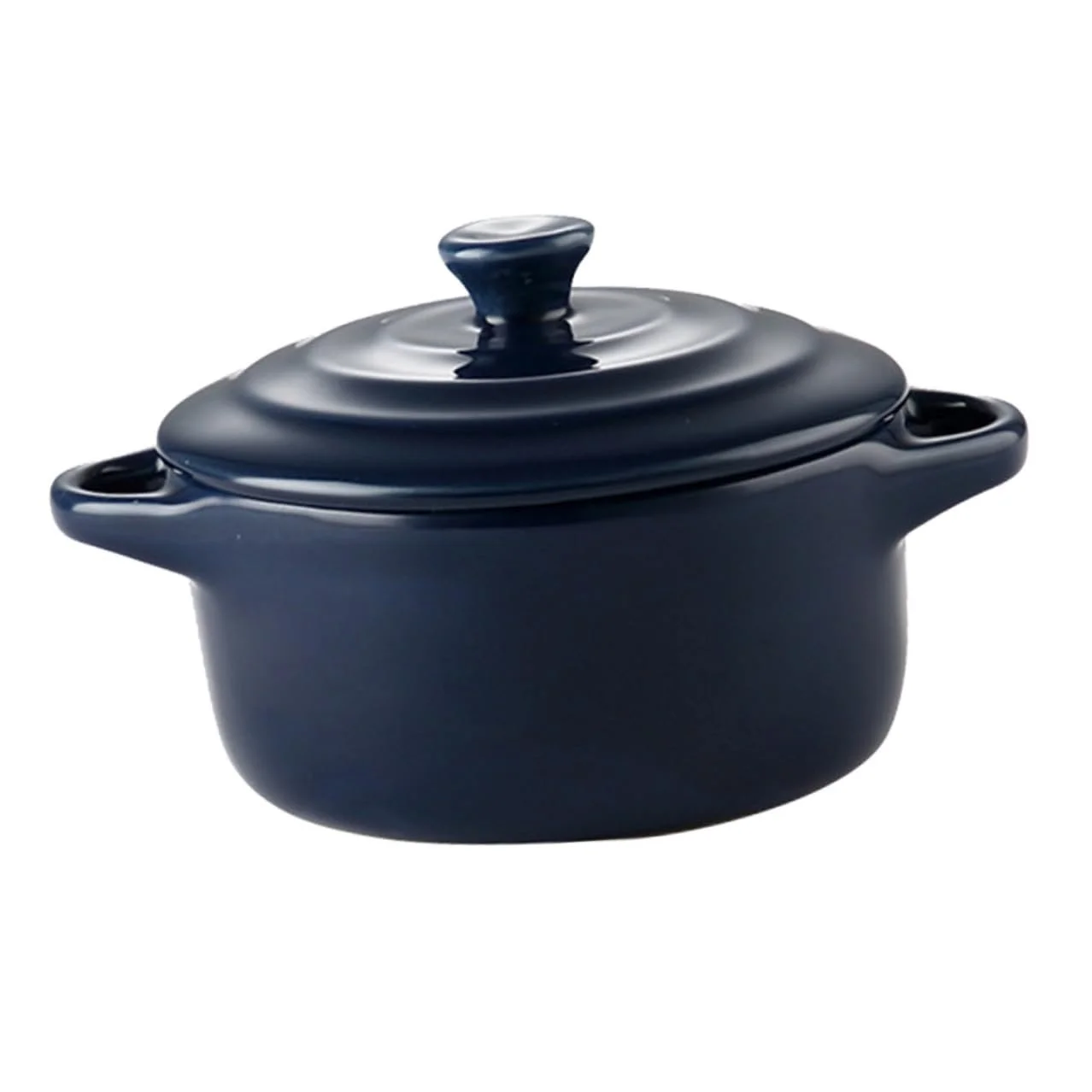 Миска-кастрюля керамическая Lurrose с крышкой и двойной ручкой Темно-синяя, фото №1