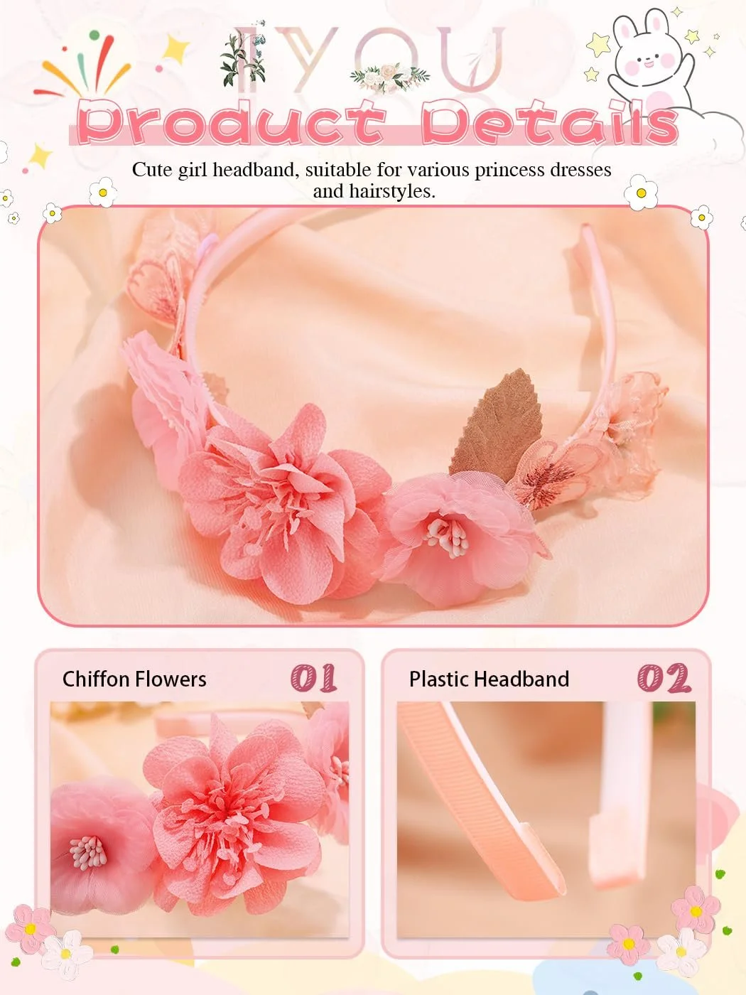 Обруч для волосся Квіти IYOU, фото №5