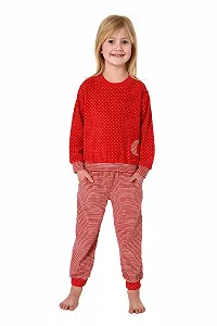 Піжама Normann для дівчат, махрова тканина, з манжетами, тепла, у смужку - Фото 1
