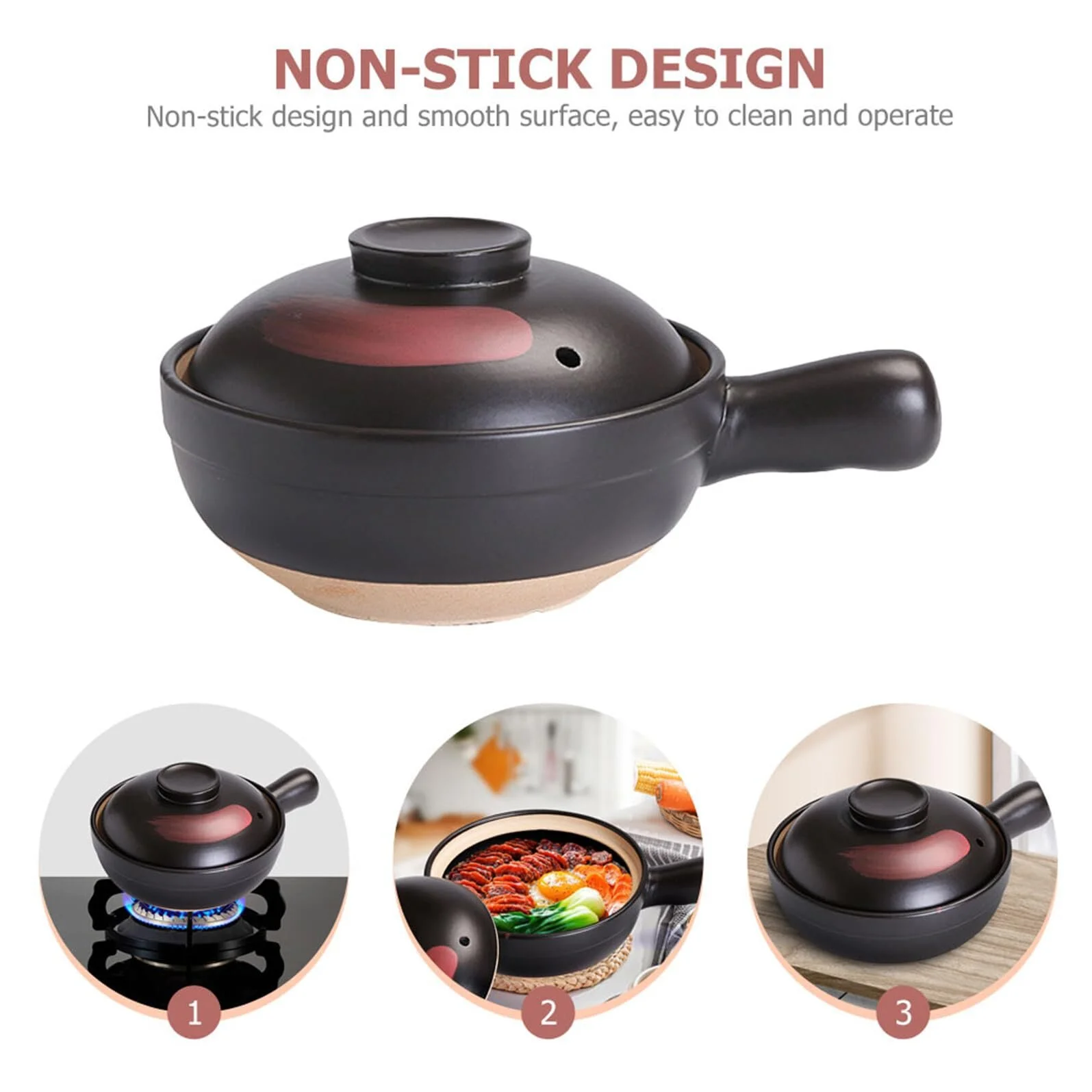 Каструля-сотейник керамічна з ручкою для газових та індукційних плит Пісочний, фото №3