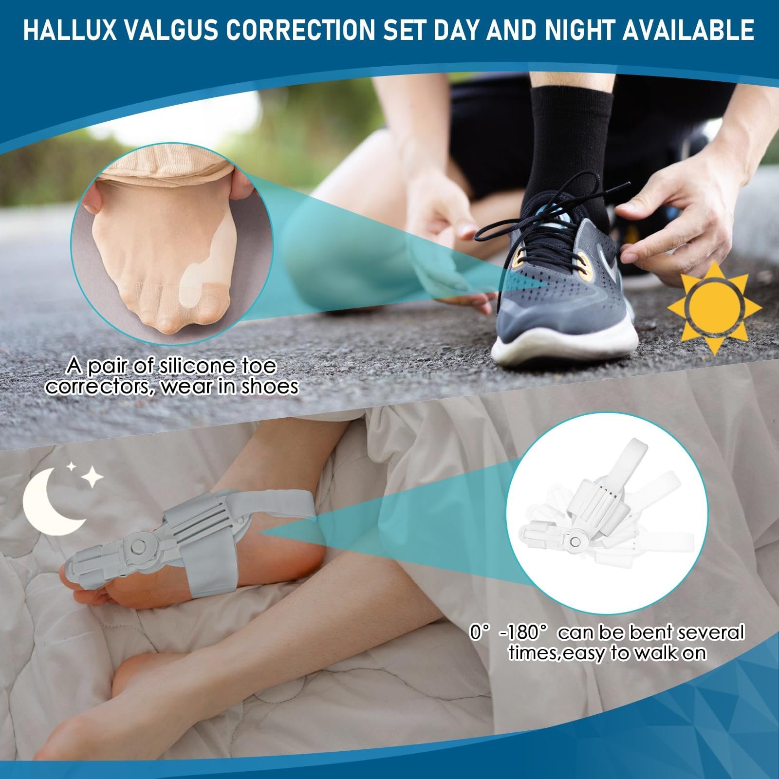 Корректор Hallux Valgus Фиксирующая пластина, Регулируемая шина Hallux Valgus, Эластичный корректор вальгусной деформации, Ортопедический корректор вальгусной деформации для мужчин и женщин, фото №5